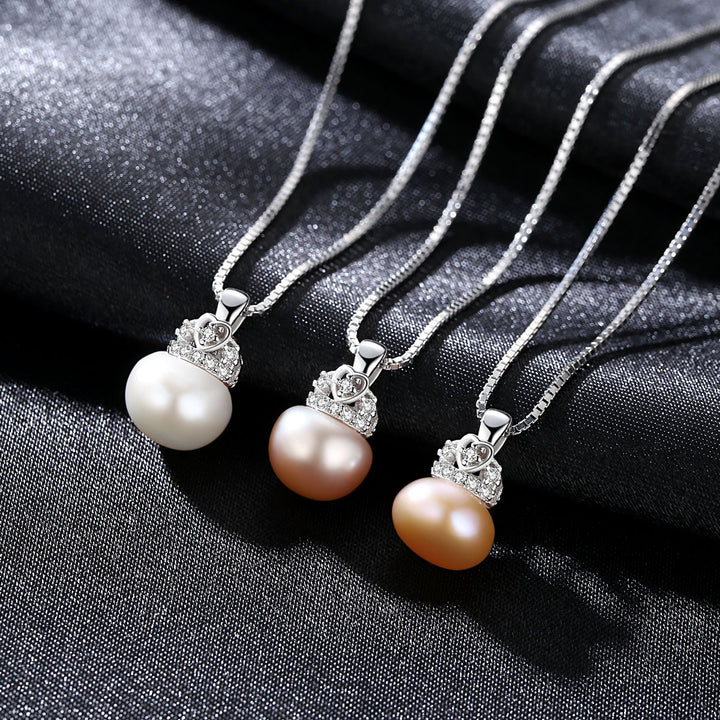 Freshwater Pearl Necklace with Dazzling CZ Diamond Accents