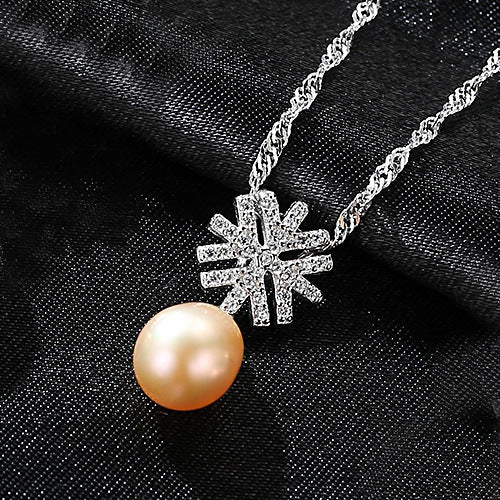 Natural Freshwater Pearl Necklace | Snowflake Pendant Silver