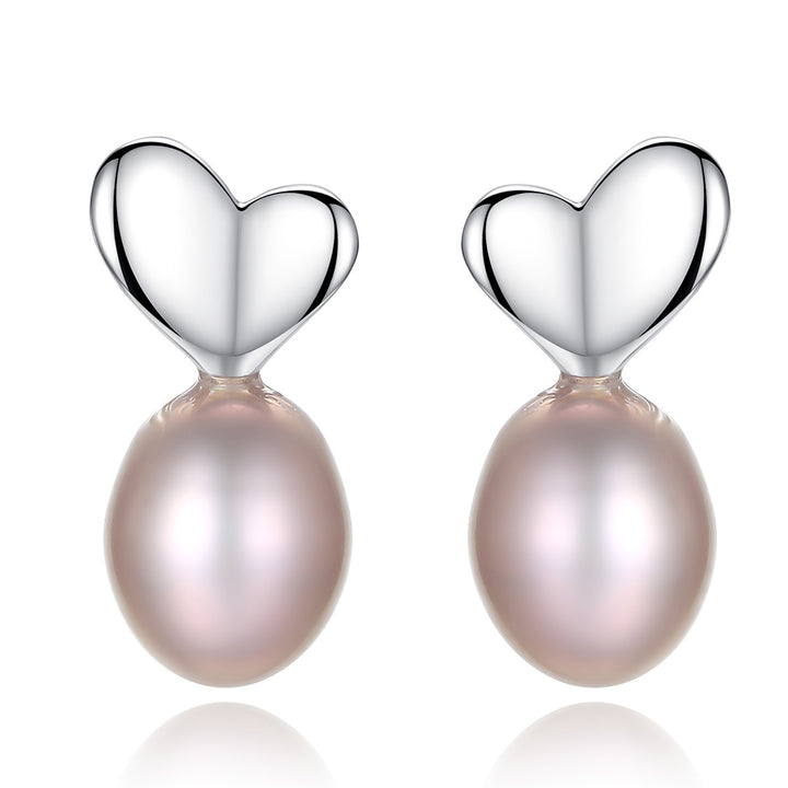 Simple Heart-Shaped & Pearl Studs | 925 Sterling Silver