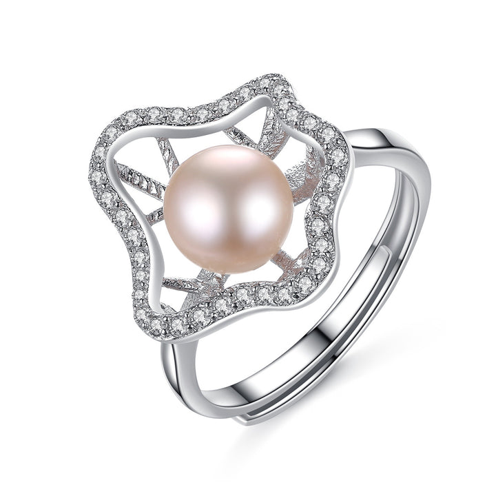  Natural Freshwater Pearl | Silver Irregular Flower Ring