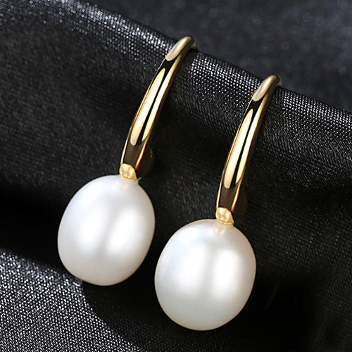 9-10mm Oval Pearl Dangle Earrings | 925 Sterling Silver