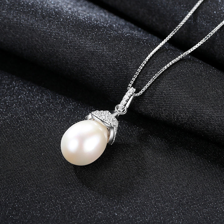 Natural Freshwater Pearl Necklace Small Birthday Hat Halo CZ Diamond Pendant Necklace
