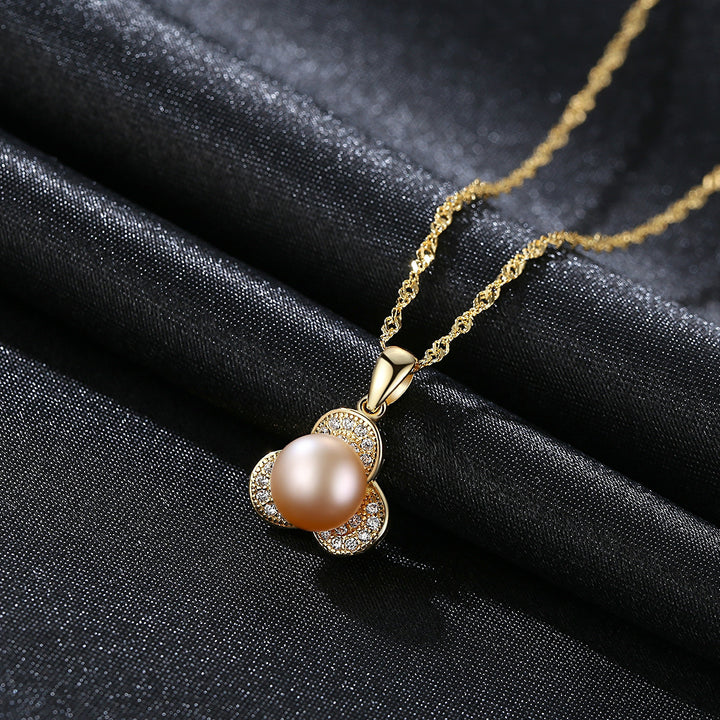 Freshwater Pearl Necklace | Halo Flower Pendant Silver