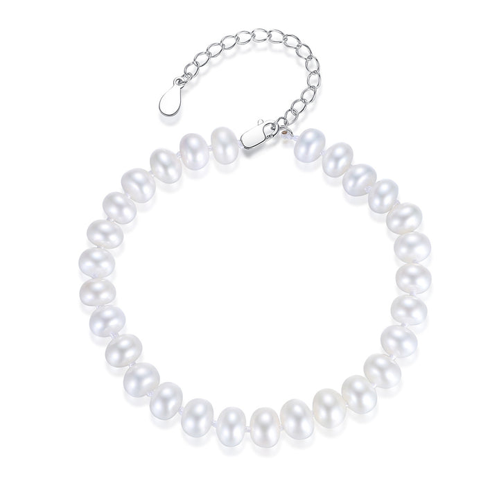 Natural Pearl Bead Bangle | Sterling Silver Bracelet