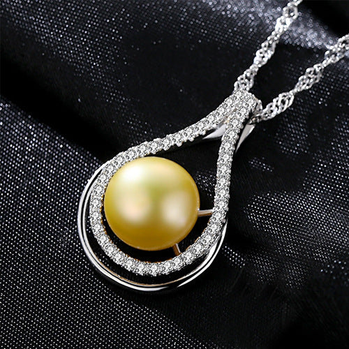 Freshwater Pearl & CZ Diamond Necklace Pendant | Silver 