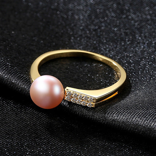 Dazzling Double Row CZ Diamond & Pearl Ring | Sterling Silver