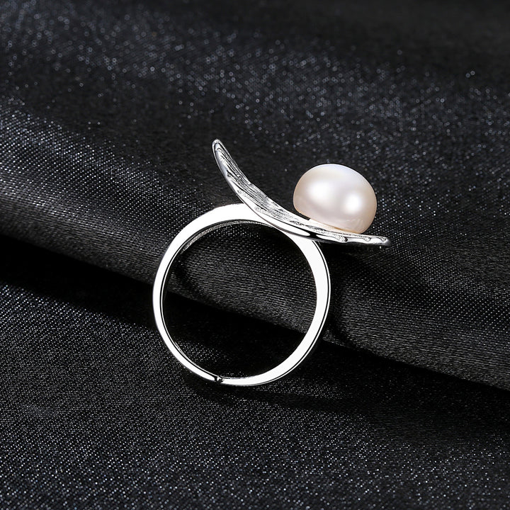 Natural Freshwater Pearl Rings Feather Adjustable Open Ring