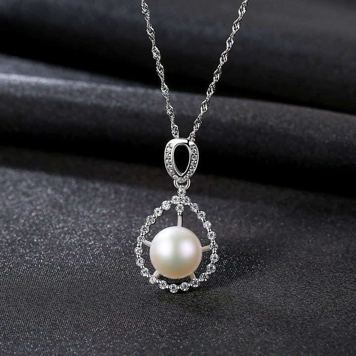Freshwater Pearl Elegant Drop CZ Diamond Pendant Necklace