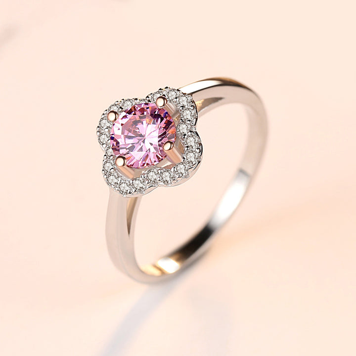 Flower Halo Pink Solitaire CZ Diamond Ring | 18K Gold Plated