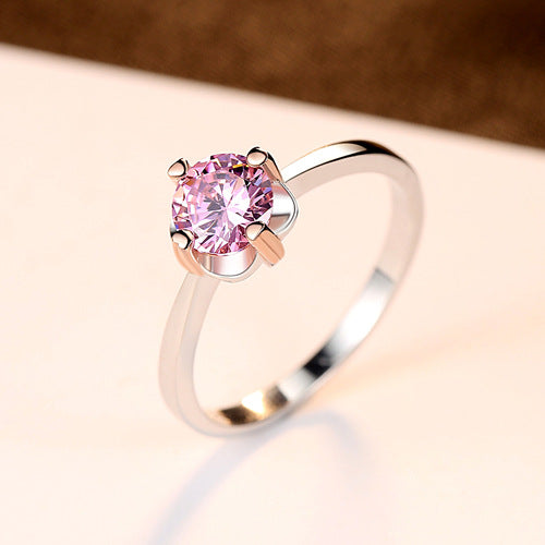 4 Prong Pink Solitaire CZ Diamond Engagement Wedding Ring