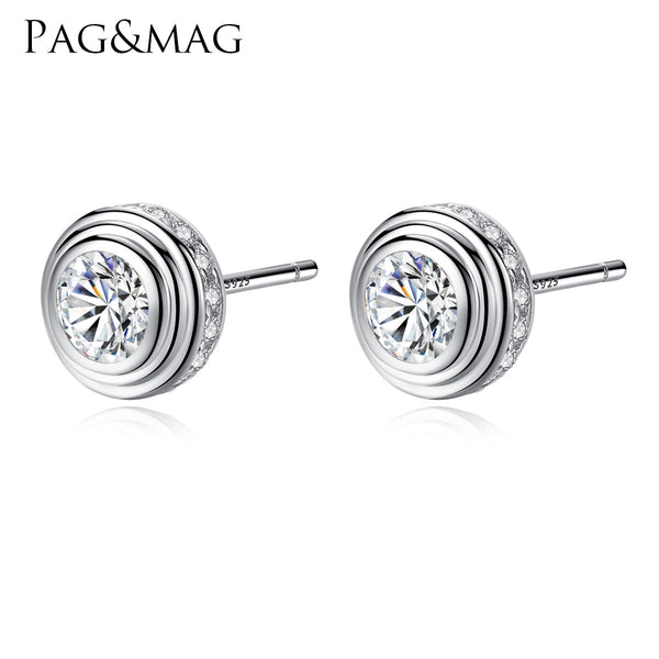Spiral Round Bezel Set Stud Earrings | Silver & Gold Plated