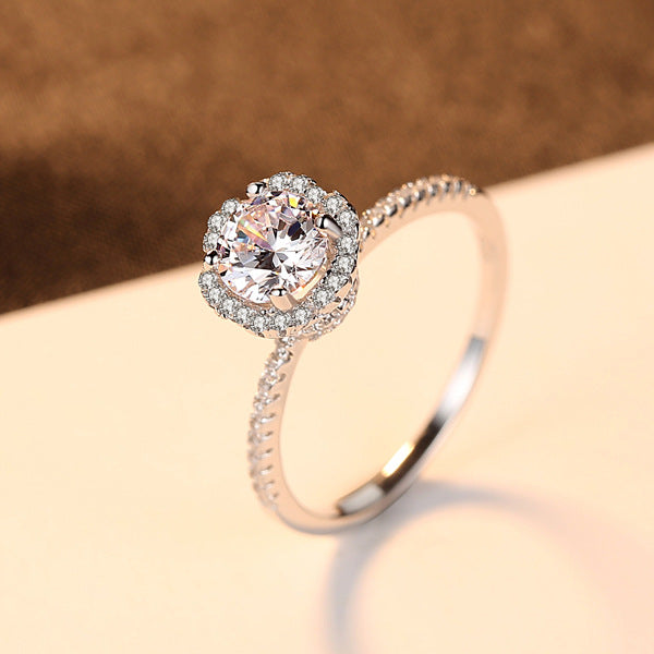 Single Row Round CZ Diamond Engagement Wedding Ring