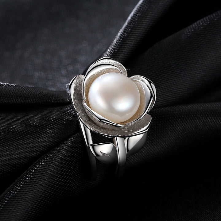 Freshwater Pearl & Floral Petals Design Ring | Silver
