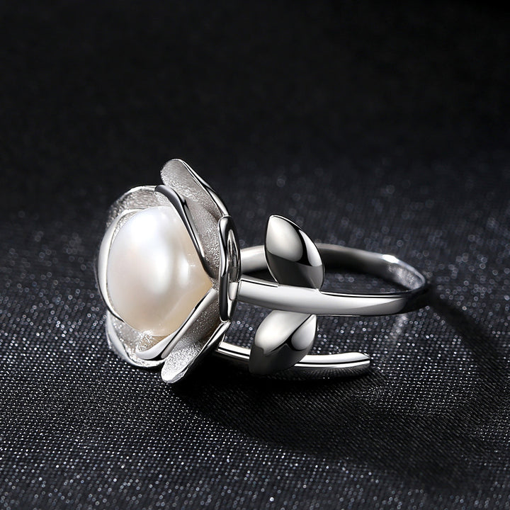Freshwater Pearl & Floral Petals Design Ring | Silver