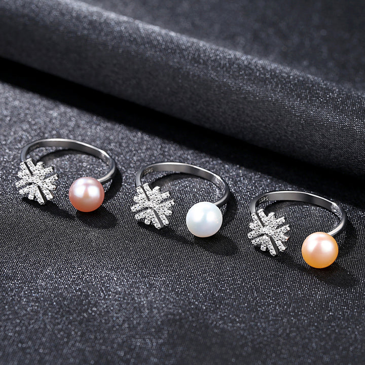 Snowflake-Inspired Natural Freshwater Pearl Ring | 925 Silver