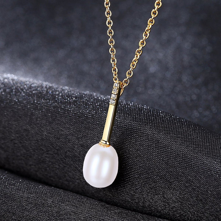 925 Sterling Silver Natural Freshwater Pearl Necklace Micro CZ Diamond Pendant Necklace