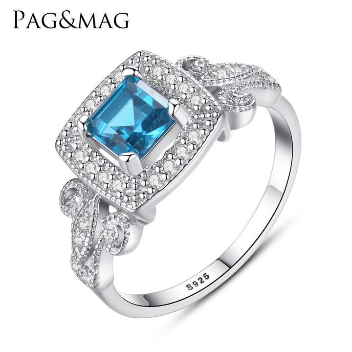 Square Gemstone Halo CZ Diamond Engagement Wedding Ring 