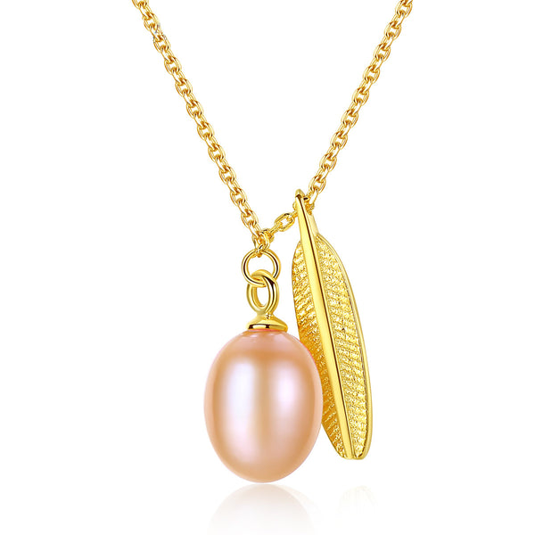 Freshwater Pearl & Sterling Silver Feather Pendant Necklace