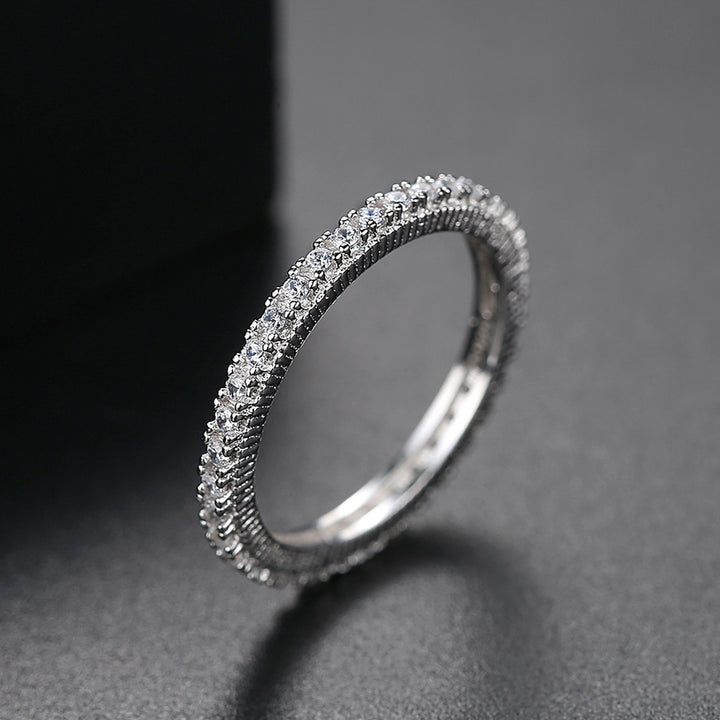 Simple Single Row CZ Diamond Stackable Ring | 925 Silver