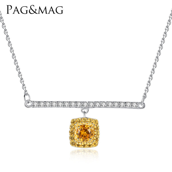 Gemstone Square Yellow CZ Diamond Pendant Necklace