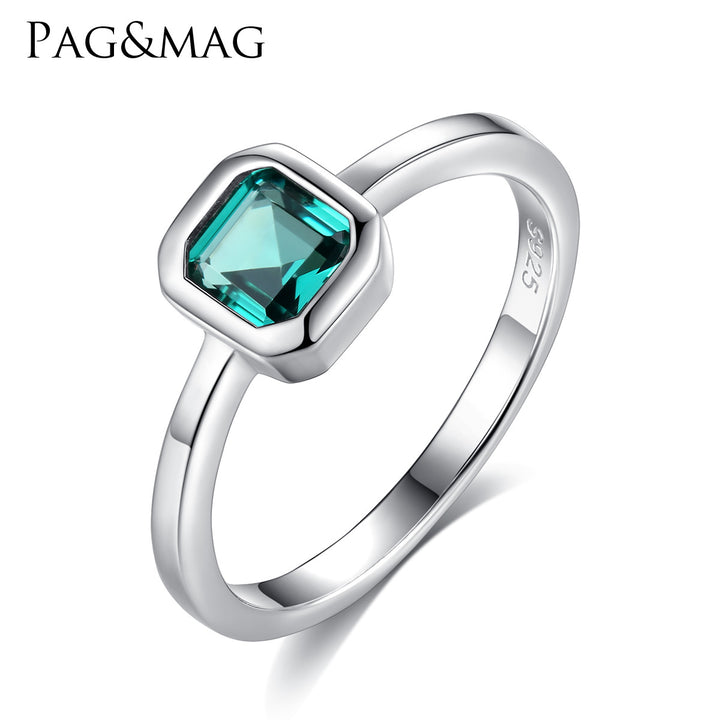 Simple Green Square Gemstone Engagement Wedding Ring