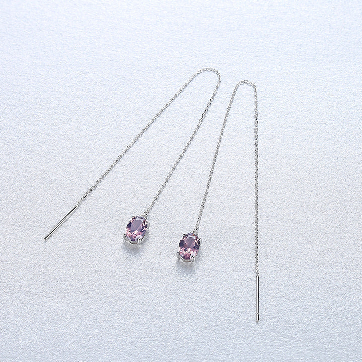 Oval Gemstones Long Line Tassel Dangle Earrings Chain