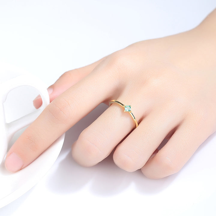4 Prong Square Emerald Fine Gemstone Engagement Wedding Ring