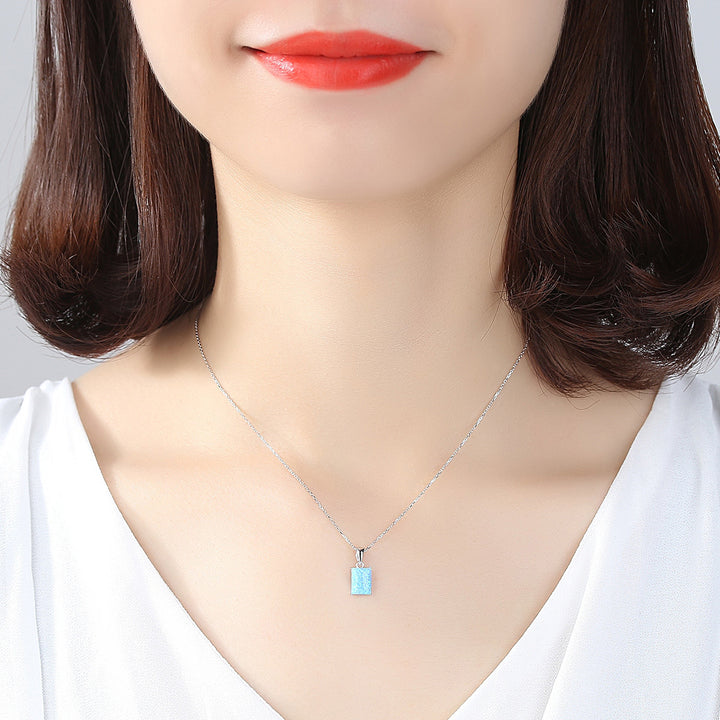 Rectangle Opal Pendant Necklace | 925 Sterling Silver 