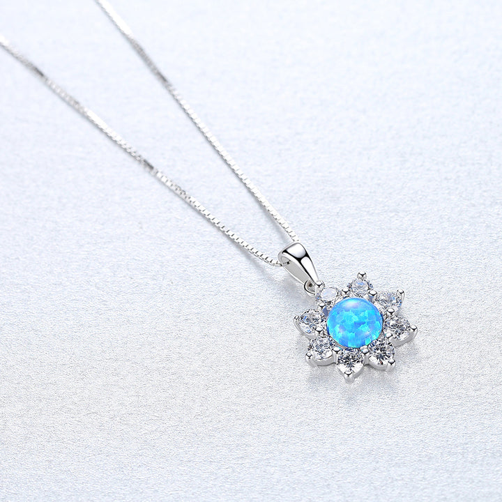 Luxury Flower Opal Pendant Necklace | 925 Sterling Silver