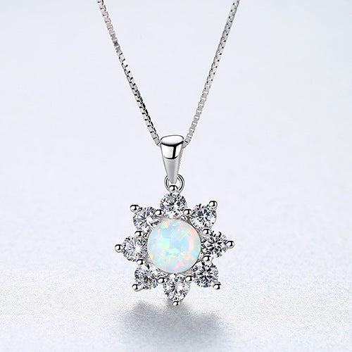 Luxury Flower Opal Pendant Necklace | 925 Sterling Silver