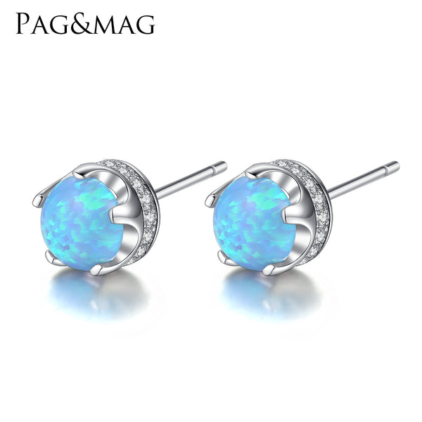 925 Sterling Silver Opal Earrings, CZ Diamond 5MM Ball Opal Stud Earrings SE0242