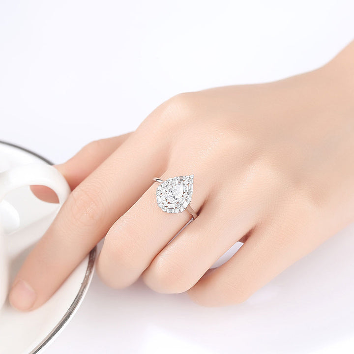 Pear Shaped Halo Engagement Wedding Ring | 925 Silver