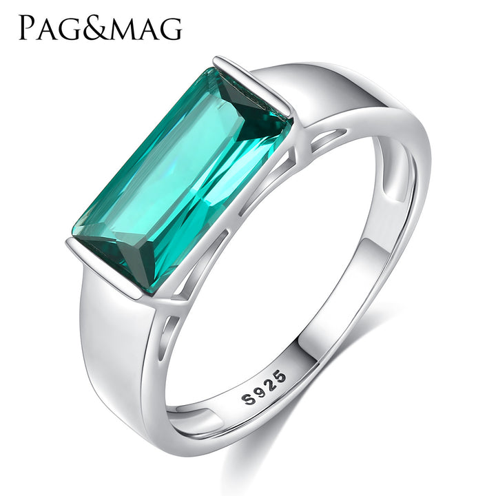 Emerald Rectangle Gemstone Engagement Wedding Ring 