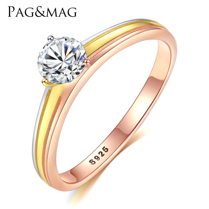 Tricolor 3 Prong Solitaire Engagement Wedding Ring
