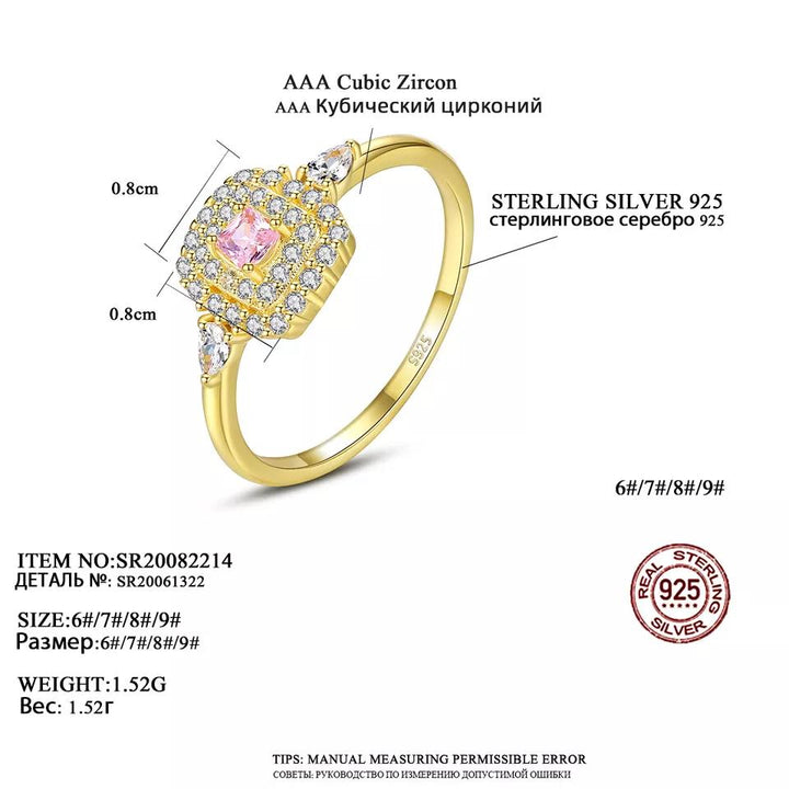 Pink CZ Diamond Halo Square Ring | 925 Sterling Silver