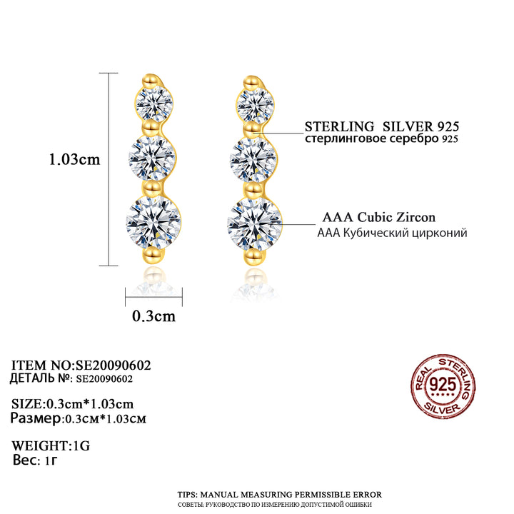CZ Diamond Long Stud Earrings - 18K Gold & 925 Silver Plated