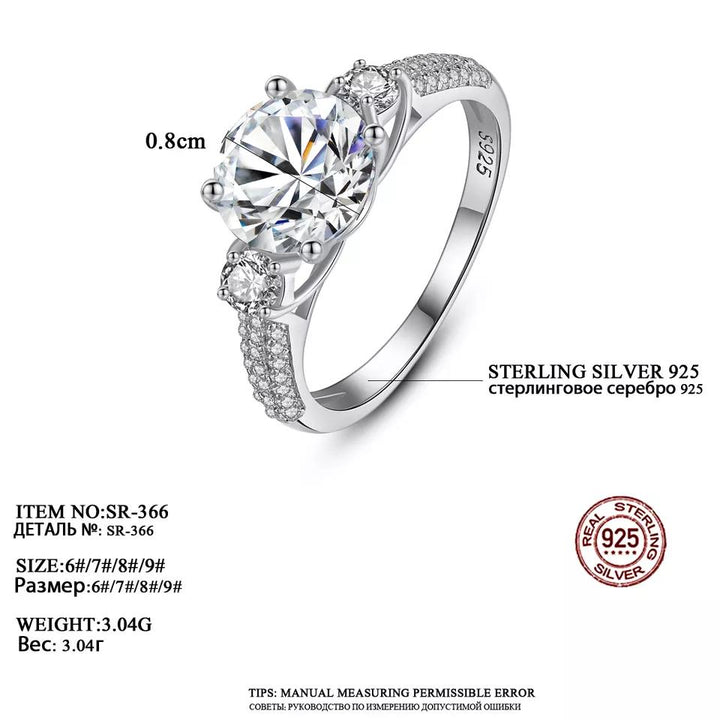 Round Solitaire Three Row Engagement Wedding Ring