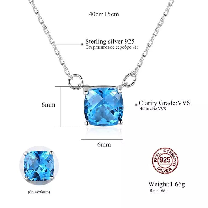 Sky Blue Square Gemstone Pendant Necklace | 925 Silver