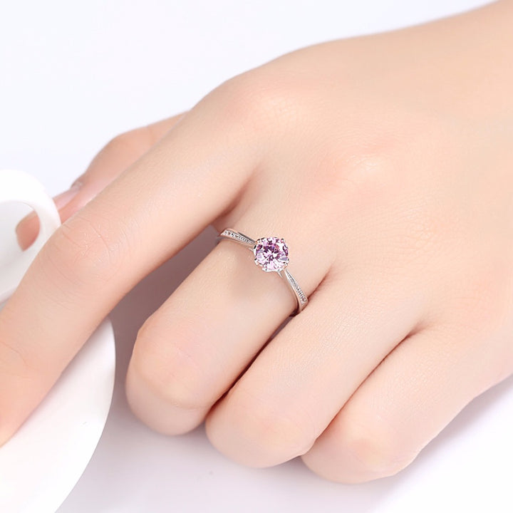 4 Prong Pink Solitaire CZ Diamond Engagement Wedding Ring