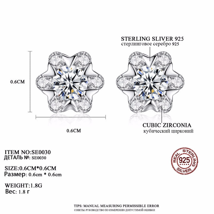 Snowflake CZ Diamond Stud Earrings | 925 Sterling Silver