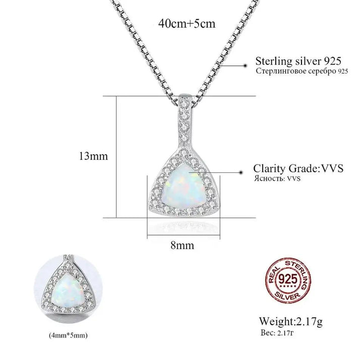 Triangle Halo CZ Diamond Opal Pendant Necklace