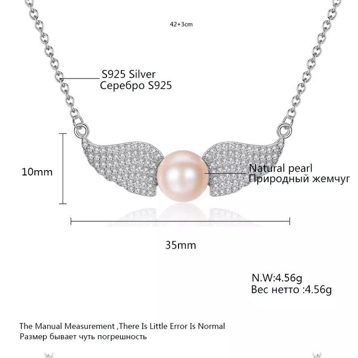 Freshwater Pearl & Angel Wings Pendant | Silver Necklace