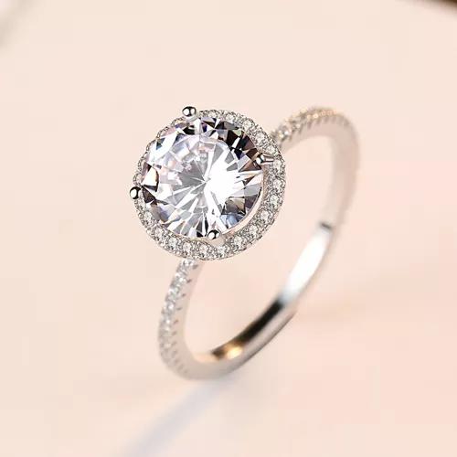 Round Solitaire Sparkle Halo Engagement Wedding Ring 