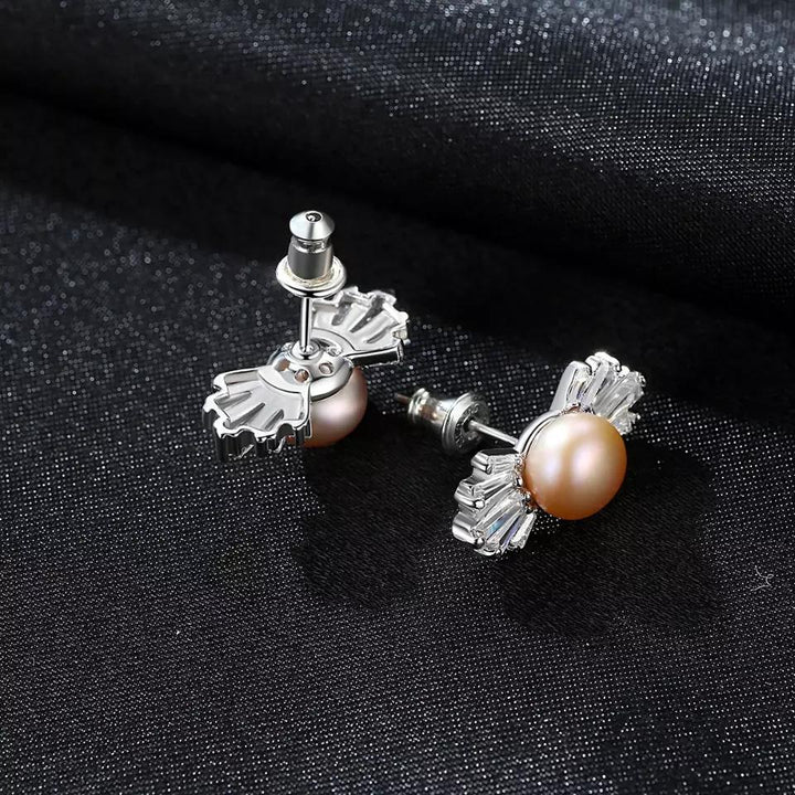 Bowknot & Freshwater Pearl Stud Earrings | Sterling Silver
