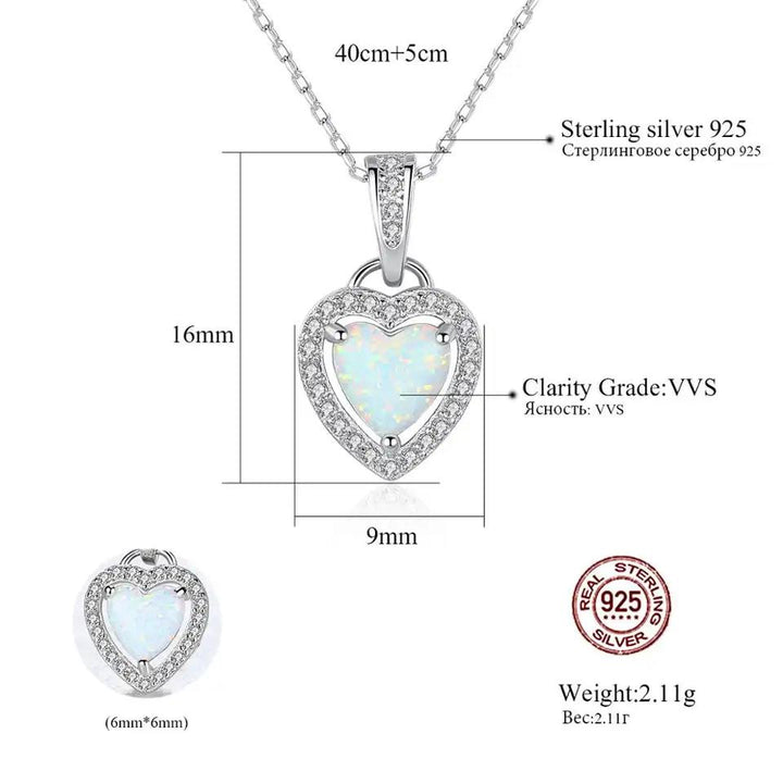 Heartfelt Elegance - 925 Sterling Silver Opal Necklace 