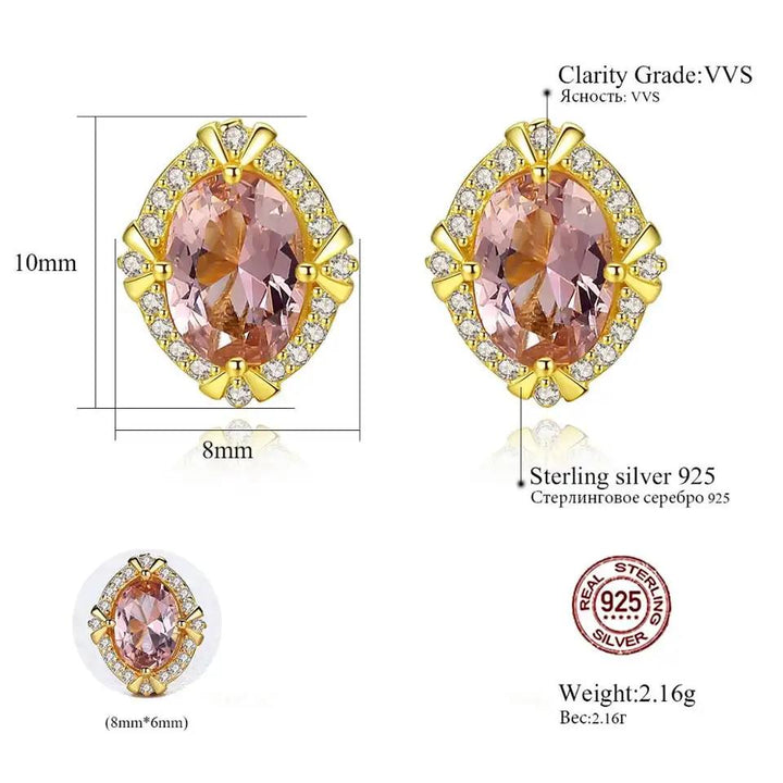Oval Pink Gemstone Halo CZ Diamond Stud Earrings | Silver