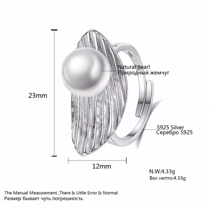 Natural Freshwater Pearl Rings Feather Adjustable Open Ring