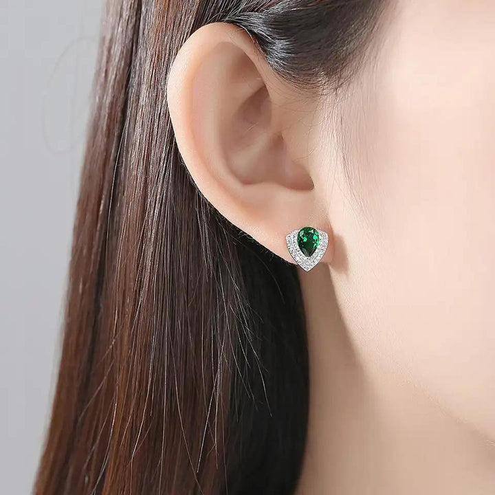Pear Gemstone Heart Shaped Halo CZ Diamond Stud Earrings