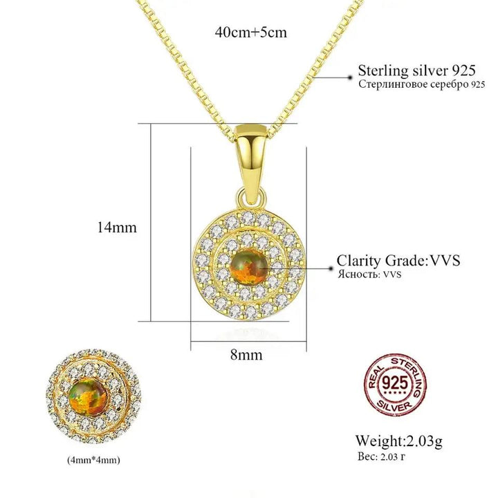 Round Double Layer Halo CZ Diamond Ball Opal Pendant Necklace