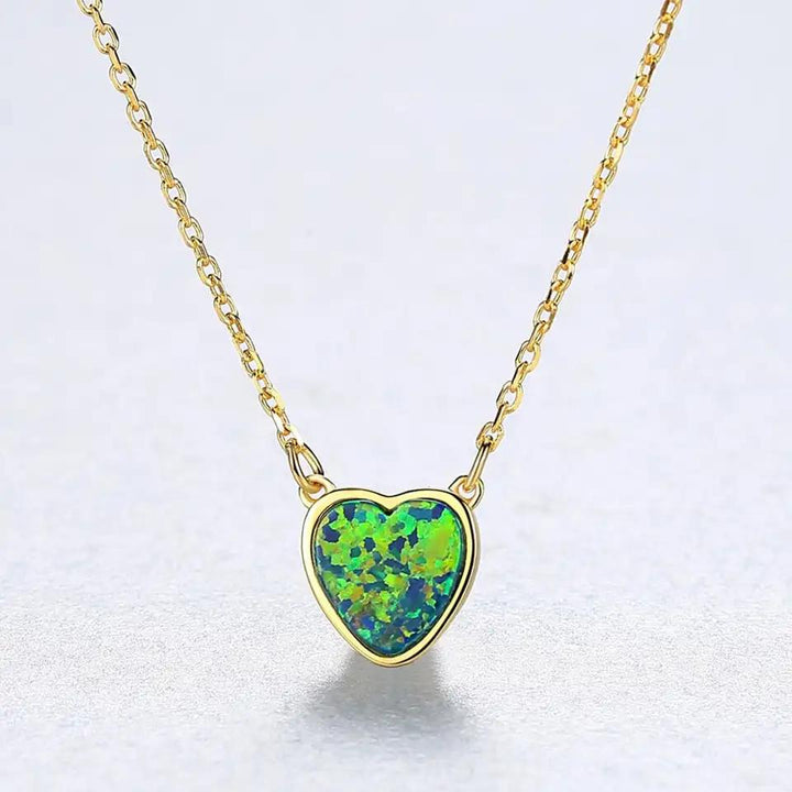 Bezel Set Heart Opal Pendant Necklace - PAG & MAG Jewelry